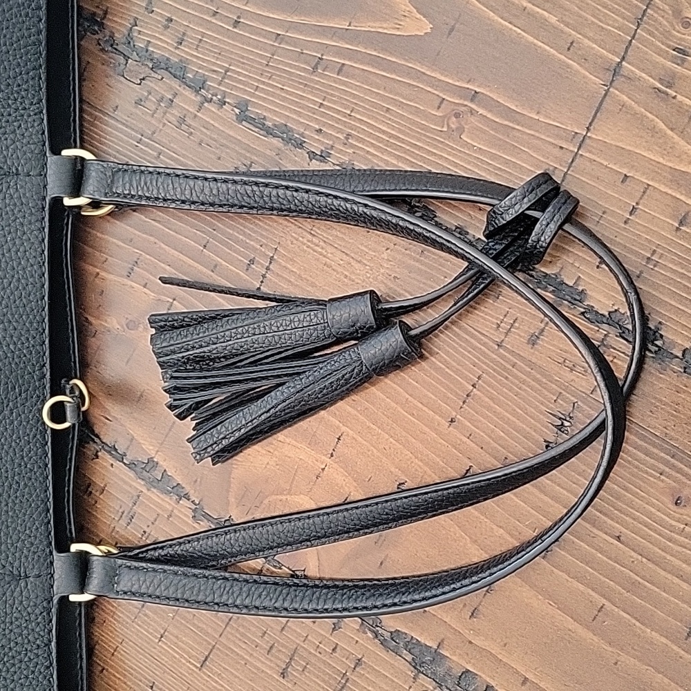 Tory Burch Black Pebbled Leather Tassel Tote - Picture 9 of 9